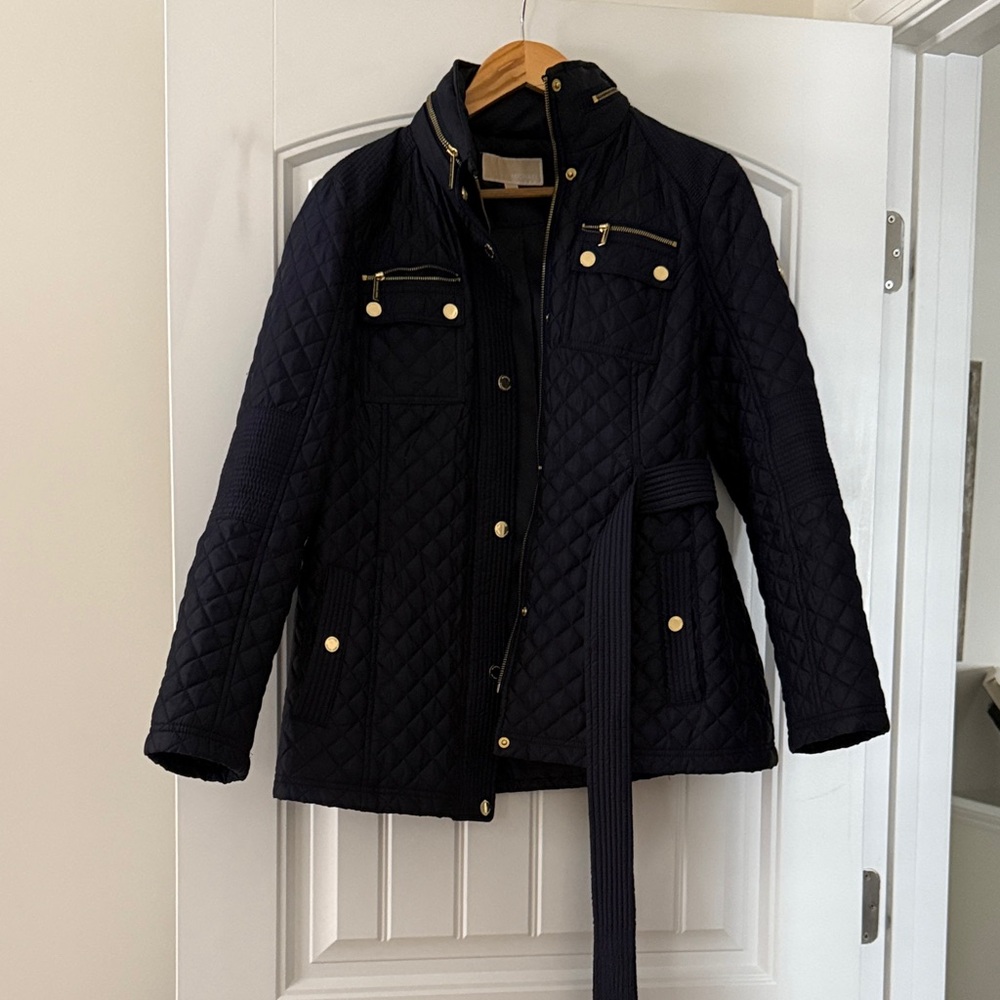 Michael Kors Quilted Navy Jacket with Gold Accents